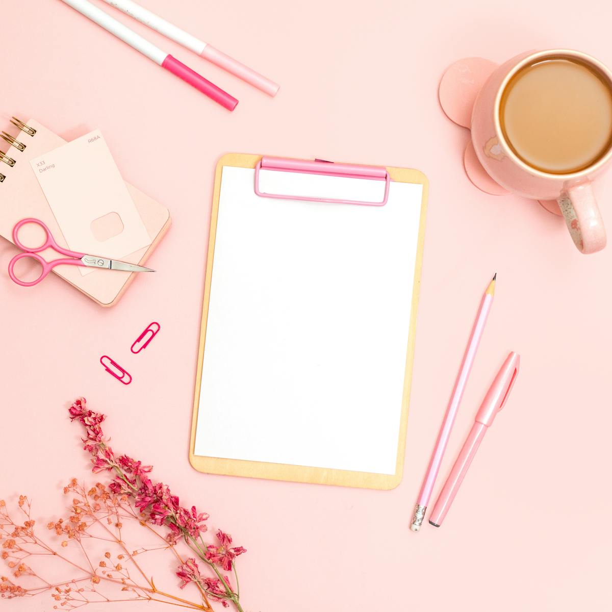 Pink Clip Board Flatlay